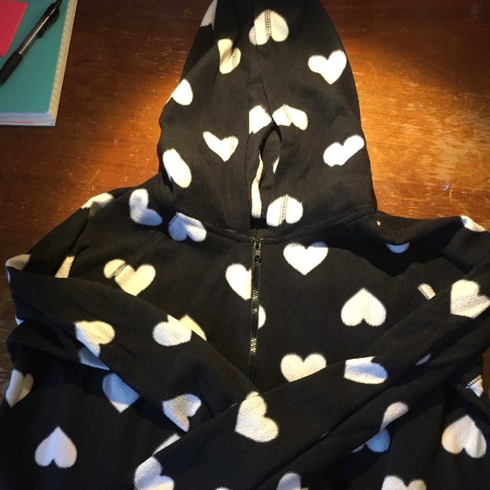 Juniors one piece fleece pajamas. Zip up, hooded